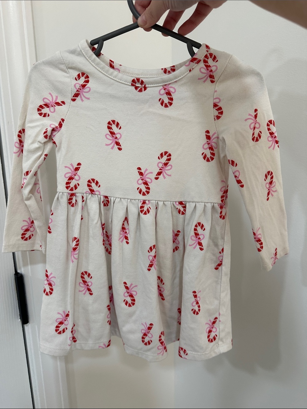 Cat & Jack White Dress with Pink & Red Candy Cane Print
